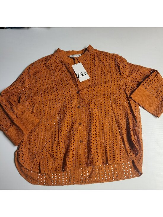 Zara Tops - Zara Shirt Large Burnt Orange Eyelet 3112 913 3/4 Sleeve